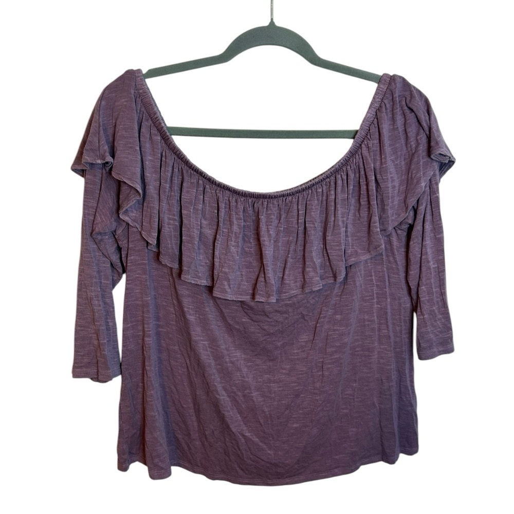 American Eagle Purple Ruffle Long Sleeve Off-Shoulder Top